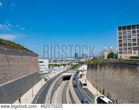 Marseille, France - May 15h 2022: Passage Of An Urban Highway Through A Historic Frotress