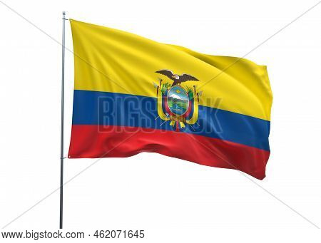 Ecuador Waving Flag, 3d Flag Illustration, Ecuador National Flag With A White Isolated Background