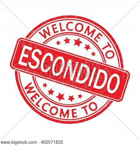 Welcome To Escondido. Impression Of A Round Stamp With A Scuff. Flat Style