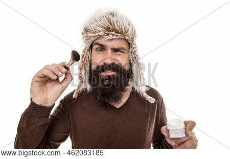 Stylist Career. Freak Visagiste. Applying Makeup Face Tone. Powder Cosmetics. Man Bearded Fashion St