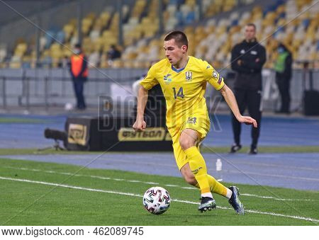 Kyiv, Ukraine - March 31, 2021: Bogdan Mykhaylichenko Of Ukraine Controls A Ball During The Fifa Wor