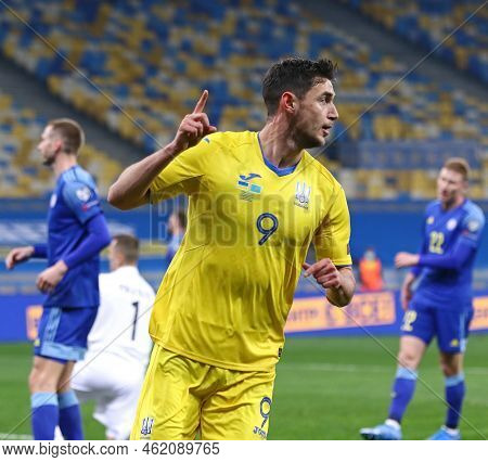 Kyiv, Ukraine - March 31, 2021: Roman Yaremchuk Of Ukraine Celebrates After Scored A Goal During The