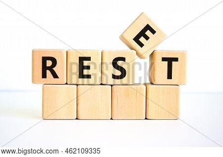 Reset Symbol. The Concept Word 'reset' On Wooden Cubes. Beautiful White Table, White Background. Bus