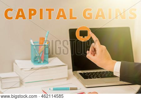 Conceptual Display Capital Gains. Conceptual Photo Bonds Shares Stocks Profit Income Tax Investment 