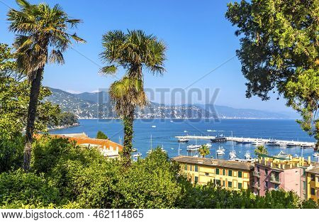 Beautiful Summer View Of Santa Margherita Ligure Harbour. Mediterranean Seacoat Near Luxury Sea Reso