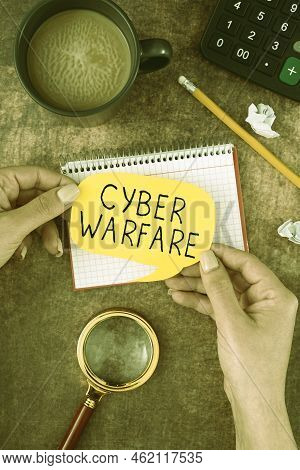Text Caption Presenting Cyber Warfare. Business Approach Virtual War Hackers System Attacks Digital 