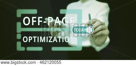 Conceptual Caption Off Page Optimization. Business Overview Website External Process Promotional Met