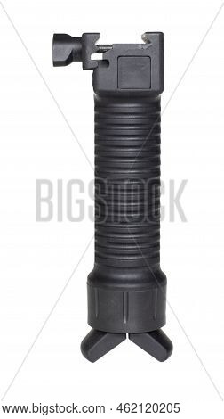 Back View Of An Ar-15 Grip That Can Become A Bipod Isolated On White
