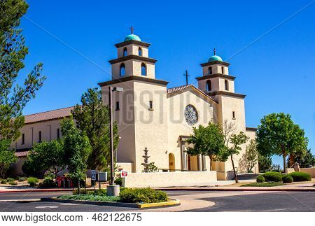 Front Of Catholic Church With Two Belfries