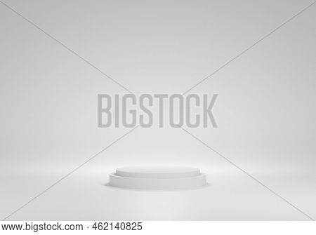 Double Circle Podium On White Background To Advertise Products.