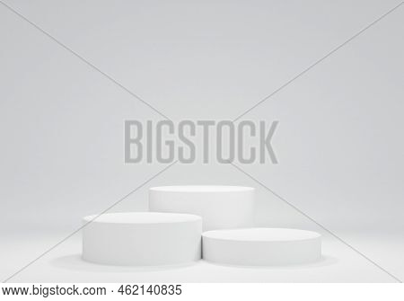 Three White Podium Line Up From Low To High.