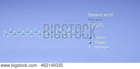 Stearic Acid, Molecular Structures, Fatty Acid, 3d Model, Structural Chemical Formula And Atoms With