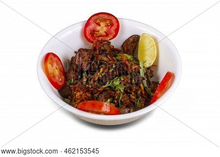 Chicken Liver Masala Or Kaleji Fry Garnished With Coriander. Liver Fry Is A Very Popular Nonvegetari