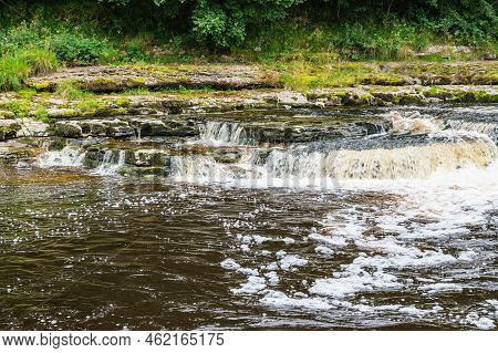 Aysgarth Falls Are A Three Levels One Mile Stretch Waterfalls In Yorkshire Dales National Park, Rive