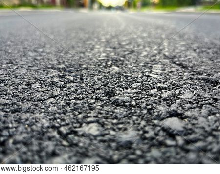 Grainy Freshly Laid Asphalt In Black Close-up