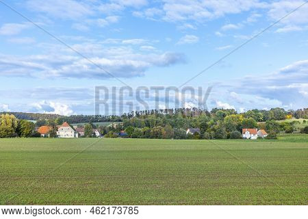 Rural Landscape With Fields In The Lippe Region At Horn, Village Of Fromhausen, Germany