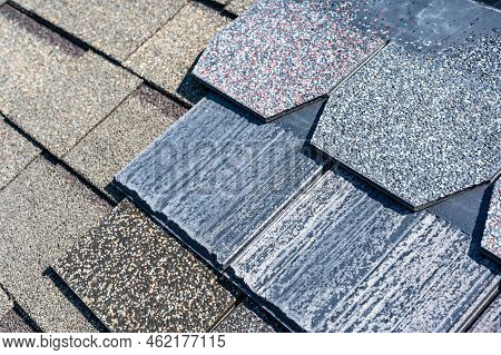 Assorted Selection Of Premium Synthetic Roof Shingles To Pick A New Style.