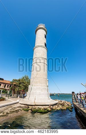 Murano, Italy - June 2, 2021: Ancient Lighthouse Of Murano Island, Famous For The Production Of Arti