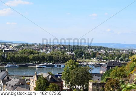 Koblenz, Germany - 09 12 2022: View Across Ehrenbreitstein To Deutsches Eck