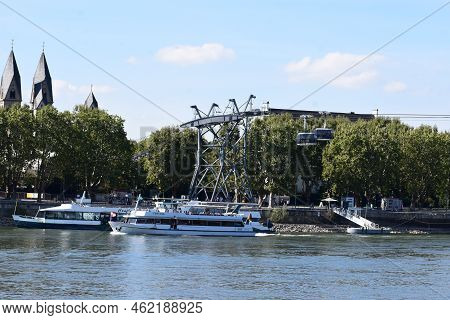 Koblenz, Germany - 09 12 2022: Seilbahn Koblenz, Rhine Shore And Ships