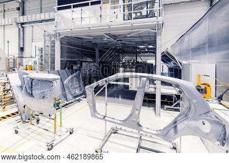 Kolin, Czech Republic - September 18, 2022: First Open Doors Day at the Toyota factory after it became majority owner. Spare parts in a a car plants.