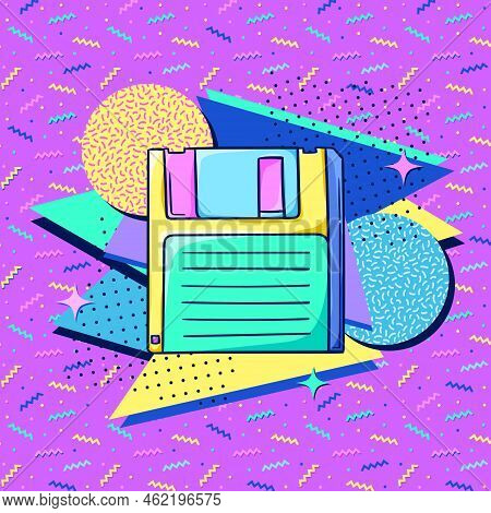 Floppy Disk 90S Style Poster. Retro Diskette. Retro Disk Storage. 1990S Technology. Nostalgia For Th