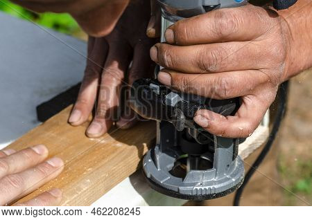 Woodworking Shank Router Bit. Shaping Copying Shank Router Bit Clamped In Chuck Of A Working Machine