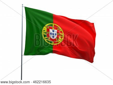 Portugal Waving Flag, 3d Flag Illustration, Portugal National Flag With An Isolated White Background