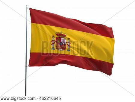 Spain Waving Flag, 3d Flag Illustration, Spain National Flag With A White Isolated Background