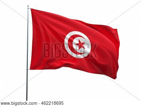 Tunisia Flag 3d Illustration Of The Waving National Flag With A White Isolated Background