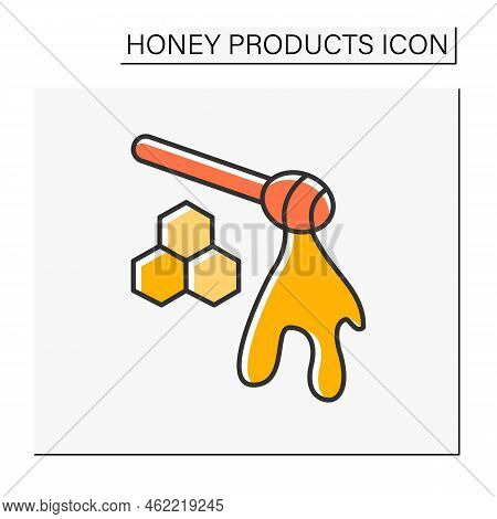 Honey Dipper Color Icon. Tasty Natural Nectar On A Wooden Spoon. Sweet Sauce. Honeycomb. Honey Produ