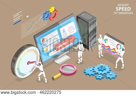3d Isometric Flat Vector Conceptual Illustration Of Website Speed Optimization, Web Page Loading Tim