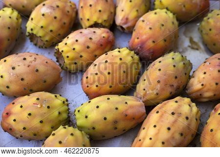 Organic Cactus Fruits In The Market - Opuntia Ficus - Indica