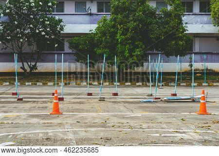 Driving Test And Training Area With Simulate Test For Driving License. Driving School Practice Traff
