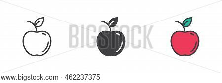 Apple With Leaf Different Style Icon Set. Line, Glyph And Filled Outline Colorful Version, Apple Fru