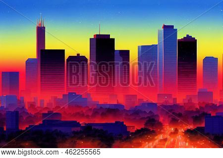 Anime Oklahoma City Oklahoma Usa Downtown Skyline At Twilight , Anime Style U1 1