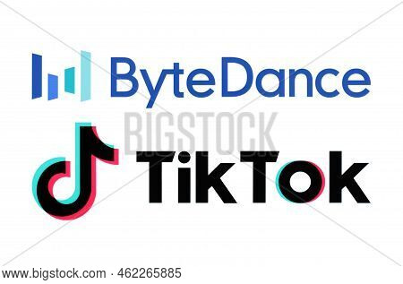 Kiev, Ukraine - August 28, 2022: Bytedance And Tiktok Logos Printed On White Paper. Tiktok Is A Vide