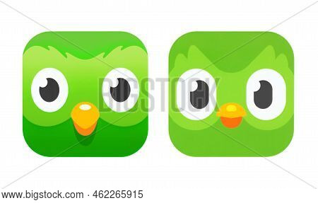 Kiev, Ukraine - August 28, 2022: Old And New Icons Of Duolingo App, Printed On White Paper. Duolingo