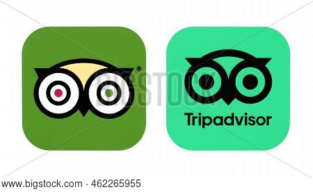 Kiev, Ukraine - August 28, 2022: Old And New Tripadvisor Mobile App Icons, Printed On Paper. Tripadv