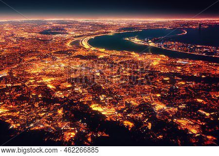 Cartoon Style Brisbane City Taken From A Mountain , Anime Style U1 1