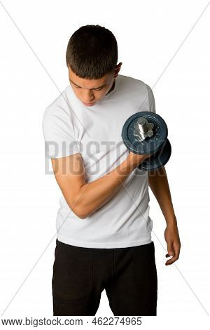 A 19 Year Old Teenage Boy Doing Bicep Excercises