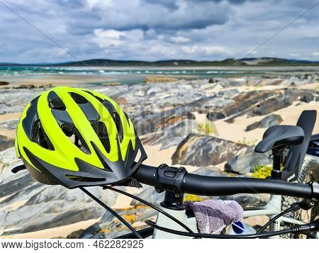 Concept Of Enjoying The Outdoors By Bicycle And Boat At Gweebarra Bay , County Donegal - Ireland