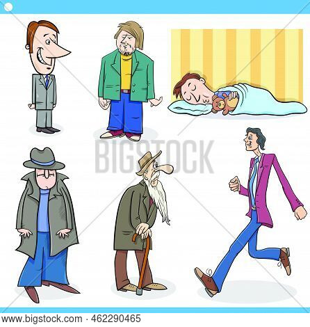 Cartoon Illustration Of Funny Men Comic Characters Set