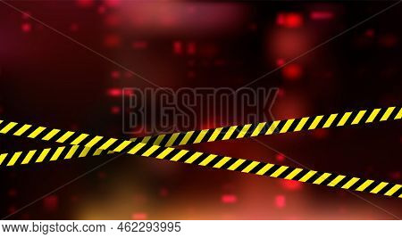 Digital Dark Red Background With Warning Ribbon. Data Breach Concept