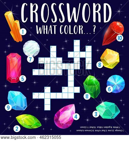 Gem, Jewel And Crystals Crossword Worksheet, Find A Word Quiz Game. Cartoon Vector Search Puzzle For