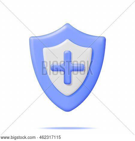 3d Medical Protection Shield With Health Cross. Render Defense Icon, Healthcare Security Tag, Safety