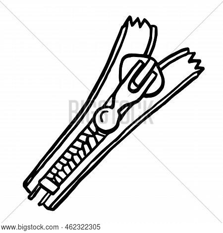 Zipper Line Icon. Freehand Outline Zipper. Black Ink Hand Drawn Object, Doodle, Cartoon.