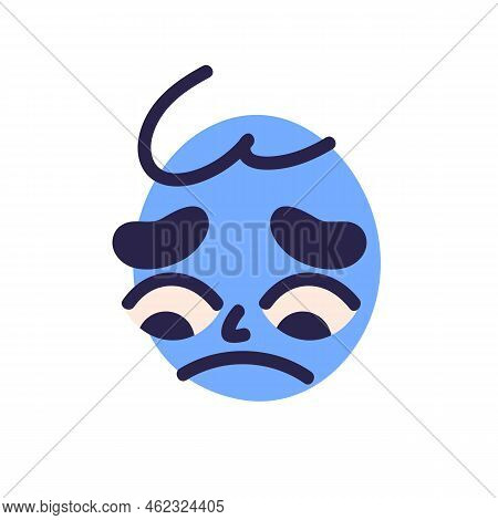 Sad Face Expression Of Cute Circle Head Avatar. Unhappy Emotion Of Sorrow, Grief, Frustration. Disap