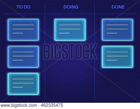 Kanban Board Methodology. Meeting Process, Cards With Tasks On Whiteboard, Teamwork Visualization In