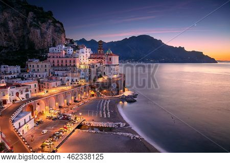 Atrani, Amalfi Coast, Italy. Aerial Cityscape Image Of Famous City Atrani Located On Amalfi Coast, I